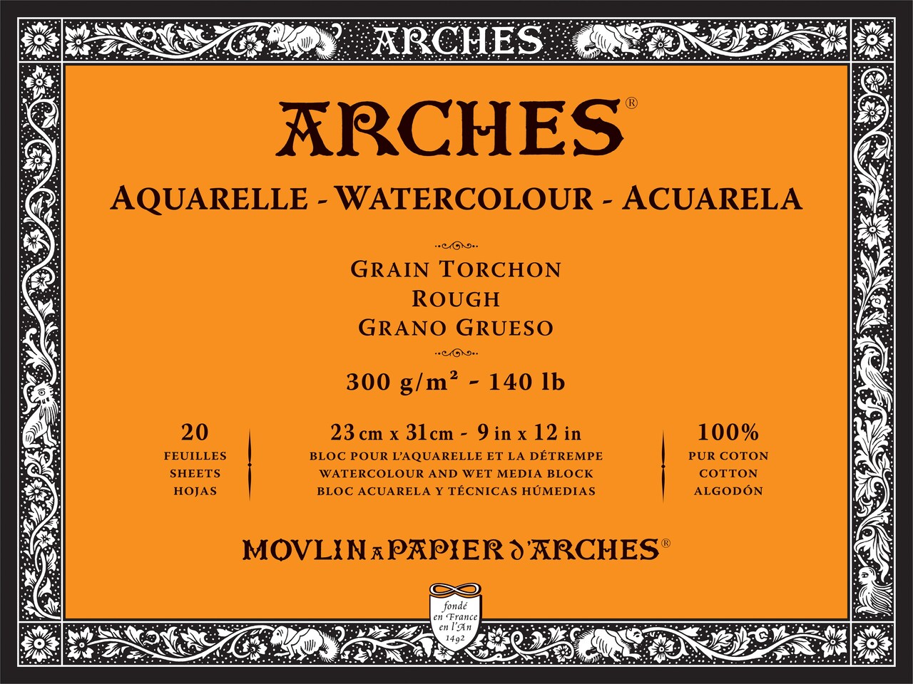 Arches Aquarelle Rough Watercolor Block 9"X12"- 140lb, 20 Sheets